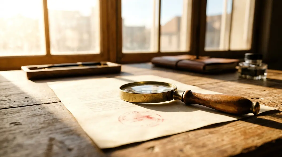 A magnifying glass over a stamped paper in sunlight